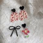 Cherry Print Dangle Earring / Bow & Flower Asymmetrical Dangle Earring