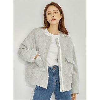 Flap-pocket Zip-up Tweed Jacket