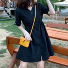 Short-sleeve Buttoned A-line Dress As Shown In Figure - One Size