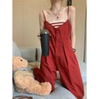 Sleeveless Loose-fit Jumper Pants Red - One Size
