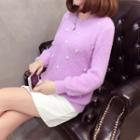 Faux Pearl Crew-neck Sweater