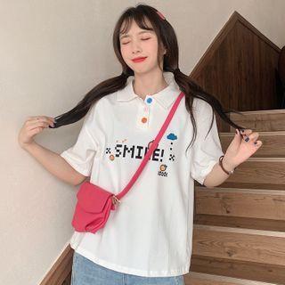 Lettering Pattern Short-sleeve Polo Top