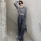 Details Loose-fit Crop Knit Top / High-waist Wide-leg Dress Pants