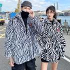 Couple Matching Zebra Print Fleece Zipped Jacket