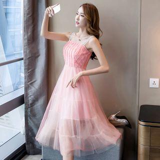 Mesh Spaghetti Strap Midi Dress