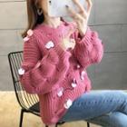 Sequined Open-knit Round Neck Sweater
