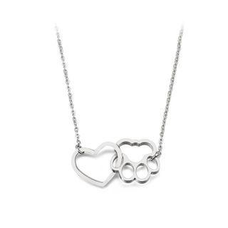 Simple And Creative Hollow Heart-shaped Cat Claw 316l Stainless Steel Necklace Silver - One Size