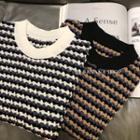 Round-neck Color-block Striped Knit Top