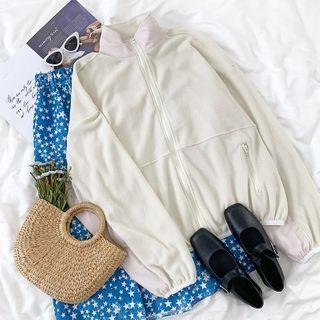 Long-sleeve Fleece High-neck Zip Jacket / Star Printed Midi Skirt