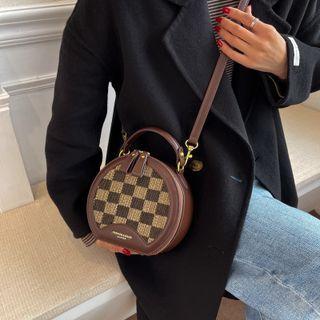 Checker Print Round Crossbody Bag