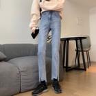 High-waist Split Straight-leg Jeans