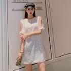 Short-sleeve Cutout Sequined Mini Dress