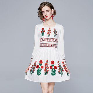 Square-neck Floral Mini A-line Dress