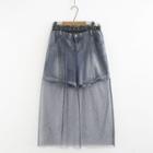 Set: Denim Shorts + Mesh Straight-fit Skirt