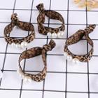 Faux Pearl Accent Leopard Print Hair Tie A0341 - Leopard - One Size