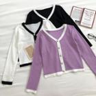 Color-block Trim V-neck Single-breasted Knit Top