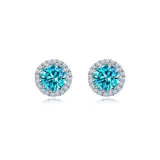 Fashion And Simple March Birthstone Blue Cubic Zirconia Stud Earrings Silver - One Size