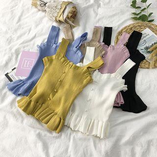 Wide Strap Frilled Crop Knit Top