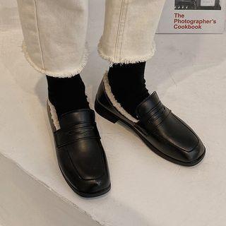 Fleece-lined Block Heel Loafers