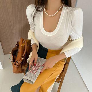 U-neck Puff-shoulder Top