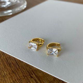 Rhinestone Alloy Hoop Earring 1 Pair - Rhinestone Alloy Hoop Earring - Gold - One Size
