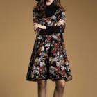 Floral Print Turtlenck Long Sleeve Dress
