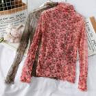 Cowl-neck Floral Mesh Top