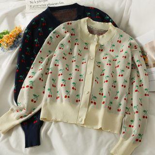 Cherry-print Crew-neck Cardigan