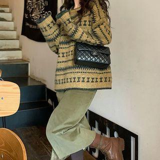 Pattern Sweater / Midi A-line Skirt / Set