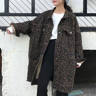 Leopard Print Button Long Jacket As Shown In Figure - One Size