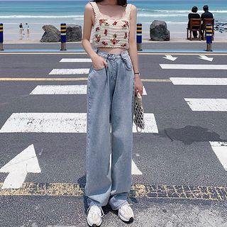 Set: Embroidered Camisole + Wide Leg Jeans