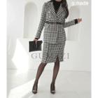 Houndstooth Blazer & Skirt Office Look Set