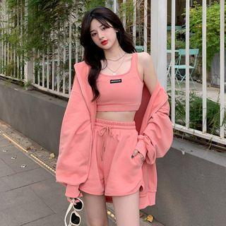 Hooded Zip Jacket / Lettering Crop Tank Top / Shorts