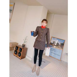 Tie-back Balloon-sleeve Tweed Jacket