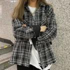 Plaid Tweed Shirt Jacket Black - One Size