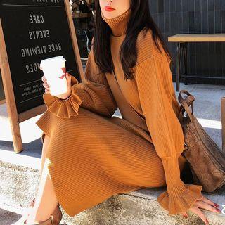 Ruffle Cuff Knit Midi Dress