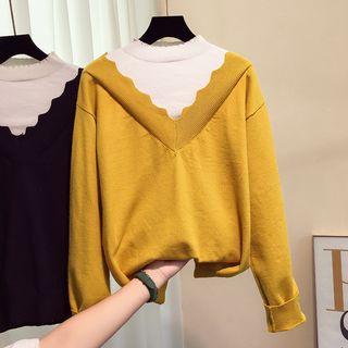 Mock Two-piece Mock Turtleneck Knit Top