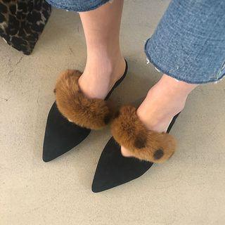 Faux-fur Trim Pointy Flat Mules