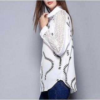 Lace Panel Printed Shirt