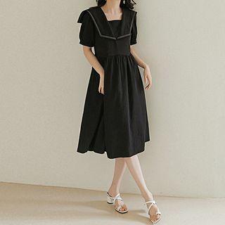 Sailor-collar Short-sleeve Midi Dress