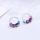 Cube Sterling Silver Hoop Earring 1 Pair - Silver Ring - Purple & Blue & Yellow - One Size