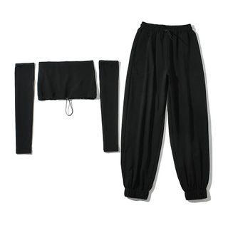 Set: Drawstring-hem Crop Top + Sweatpants