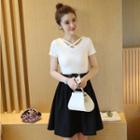 Short-sleeve Color-block A-line Dress