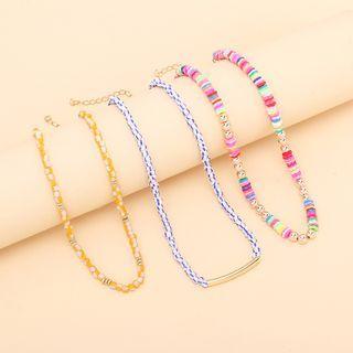 Set Of 3: Beaded Bracelet Set Of 3 - White & Yellow & Red - One Size