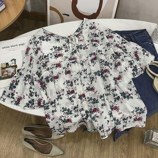 Bell-sleeve Floral Print Blouse White - One Size