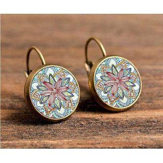 Floral Print Alloy Disc Earring