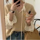 Bell-sleeve Blouse / V-neck Knit Vest / Set