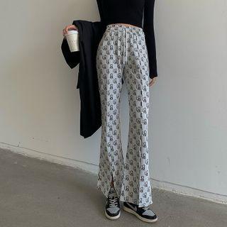 High-waist Printed Split Straight-cut Pants
