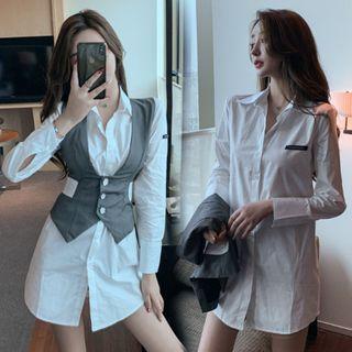 Set: Plain Shirt + Buttoned Vest