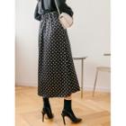 Dotted Satin Long Flare Skirt